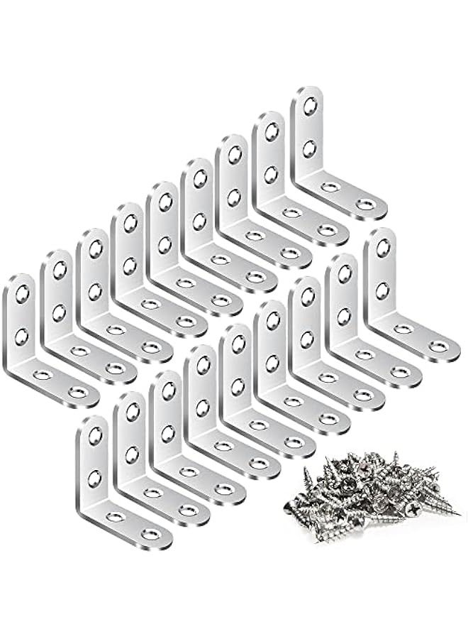 18PCS L Bracket Corner Brace, Stainless Steel L Brackets for Wood, Corner Bracket, Metal Right Angle Bracket for Wood Furniture Chair Drawer Cabinet with 72PCS Screws (1.57 x 1.57 inch)  - Image 1