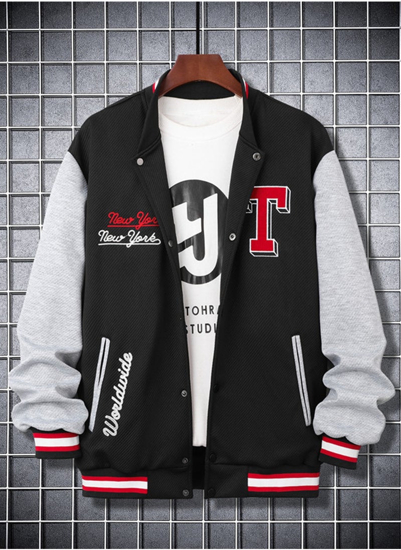 Generic - Men Lightweight Printed Baseball Collar Knitted Jacket - Image 1