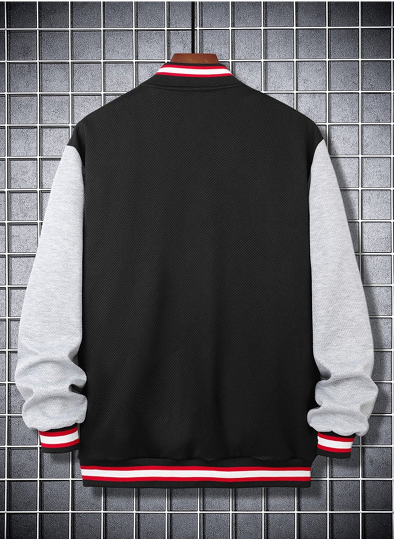 Generic - Men Lightweight Printed Baseball Collar Knitted Jacket - Image 1