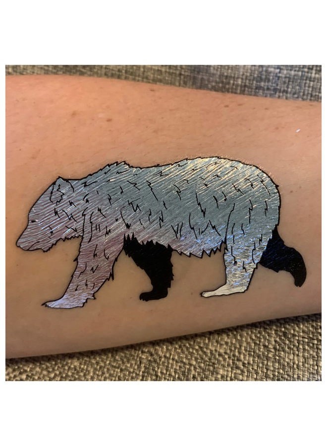 Secret Bear and Wolves Temporary Tattoos for Kids | 32 Tattoos on 2 Sheets | Fake Tattoos for Boys and Girls | Fun Metallic Shiny Animal Tattoos for Kids | By Twink Designs - Image 5