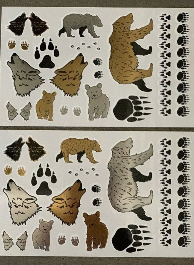 Secret Bear and Wolves Temporary Tattoos for Kids | 32 Tattoos on 2 Sheets | Fake Tattoos for Boys and Girls | Fun Metallic Shiny Animal Tattoos for Kids | By Twink Designs - Image 2