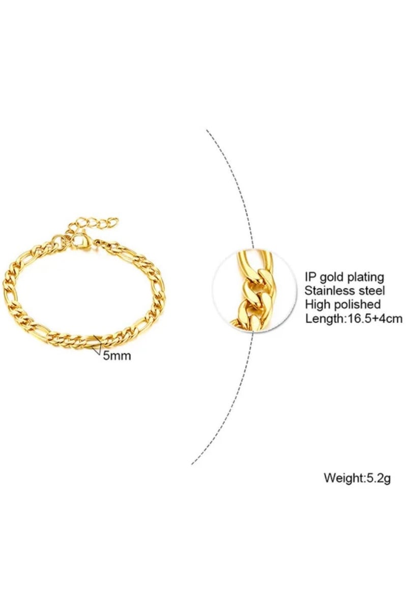 Luxuria Figaro Bracelet, Stainless Steel Chain, 18K Gold Plated for Men and Women - Image 3