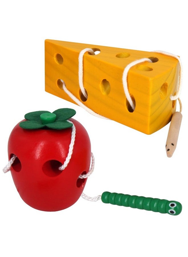 Sealive Early Development Toys Wooden Lacing Toys, Montessori Activity Caterpillars Eat Apple And Kids Cheese Toys, Children Learning Educational Wood Block Puzzles Toy For Toddlers Boys Girls  - Image 1
