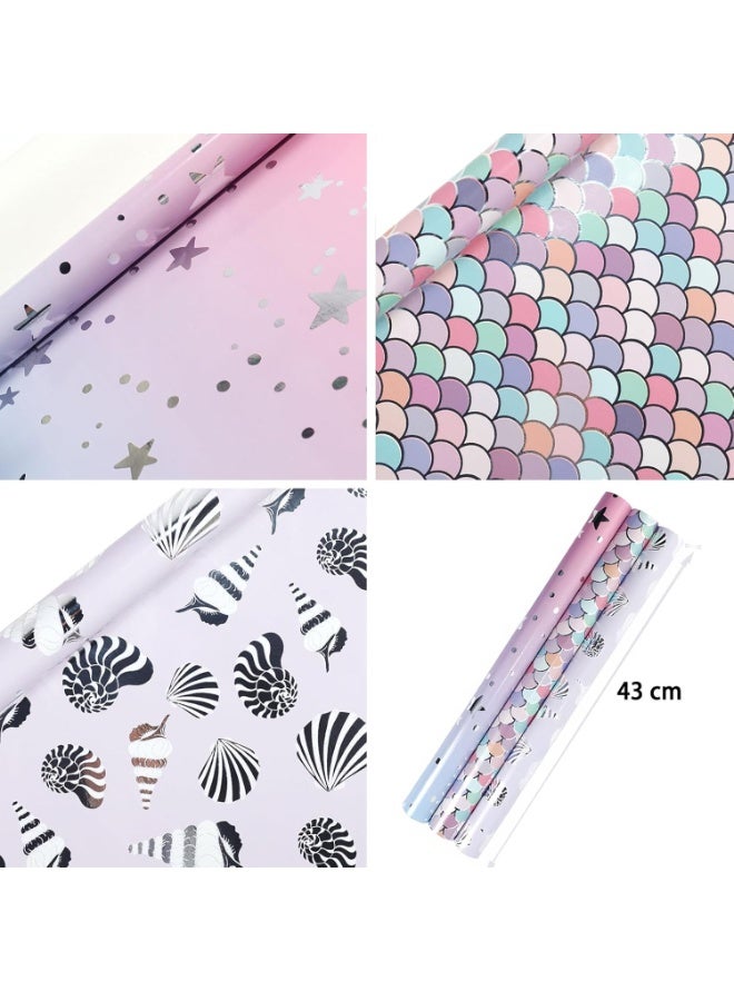 مجموعة من 3 لفات من ورق تغليف الهدايا تتضمن ملصقات هدايا لحفلات أعياد الميلاد وحفلات الزفاف والتخرج والعيد للأولاد والبنات والأطفال والرضع والرجال والنساء 43 سم × 300 سم لكل ورقة - Image 2