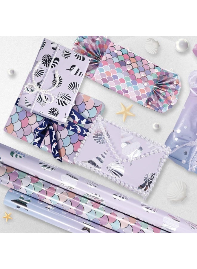 مجموعة من 3 لفات من ورق تغليف الهدايا تتضمن ملصقات هدايا لحفلات أعياد الميلاد وحفلات الزفاف والتخرج والعيد للأولاد والبنات والأطفال والرضع والرجال والنساء 43 سم × 300 سم لكل ورقة - Image 3