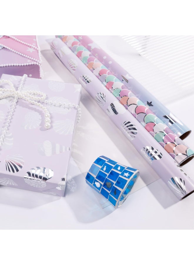 مجموعة من 3 لفات من ورق تغليف الهدايا تتضمن ملصقات هدايا لحفلات أعياد الميلاد وحفلات الزفاف والتخرج والعيد للأولاد والبنات والأطفال والرضع والرجال والنساء 43 سم × 300 سم لكل ورقة - Image 4