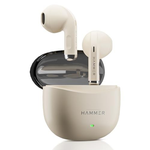 HAMMER Ultra Pods True Wireless Earbuds with in-Built Mic, 100H Standby Time, 1H Charging USB Type-C, 13mm Dynamic Drivers, 50H Playtime, BT v6.0 Connectivity, IPX5 Water Resistant (Beige) - Image 1