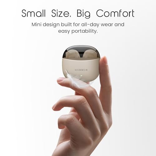 HAMMER Ultra Pods True Wireless Earbuds with in-Built Mic, 100H Standby Time, 1H Charging USB Type-C, 13mm Dynamic Drivers, 50H Playtime, BT v6.0 Connectivity, IPX5 Water Resistant (Beige) - Image 3