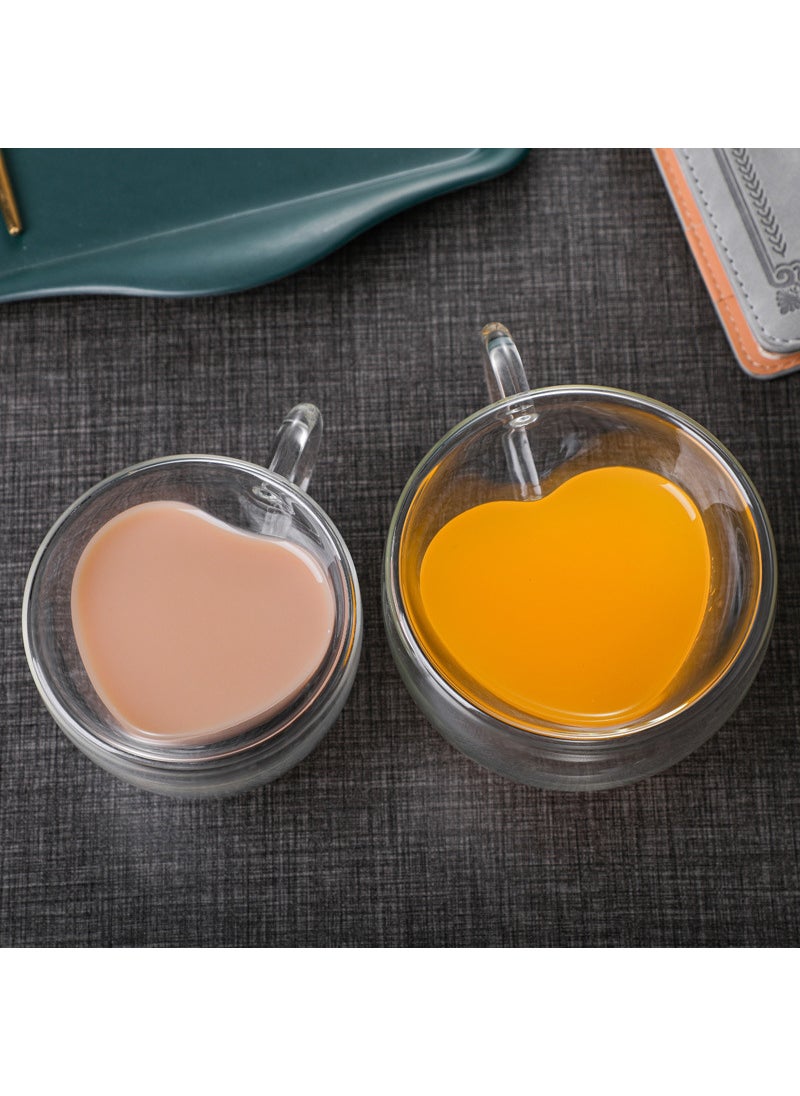 Generic - Factory wholesale creative heart-shaped double-layer glass cup love cup juice cup beverage coffee cup handle Cup loge 180ml heart-shaped double-layer Cup - Image 1