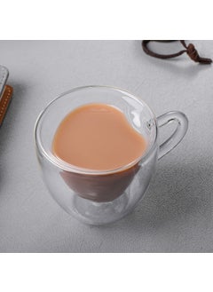 Factory wholesale creative heart-shaped double-layer glass cup love cup juice cup beverage coffee cup handle Cup loge 180ml heart-shaped double-layer Cup