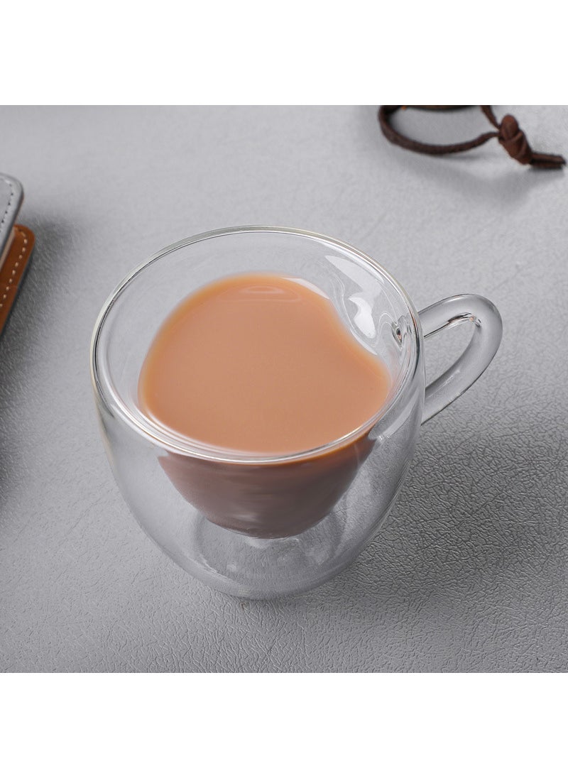 Generic - Factory wholesale creative heart-shaped double-layer glass cup love cup juice cup beverage coffee cup handle Cup loge 180ml heart-shaped double-layer Cup - Image 1