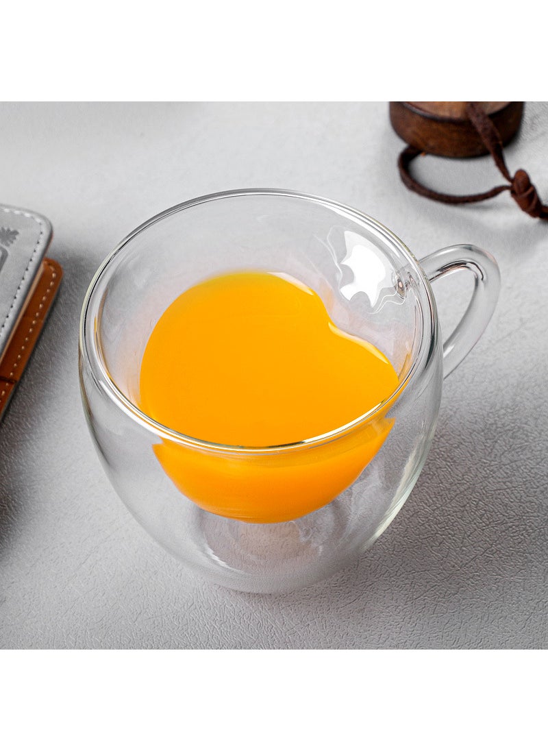 Generic - Factory wholesale creative heart-shaped double-layer glass cup love cup juice cup beverage coffee cup handle Cup loge 180ml heart-shaped double-layer Cup - Image 1