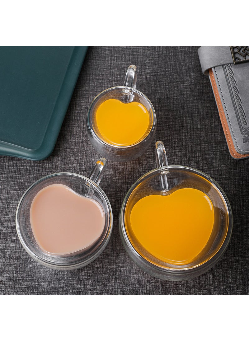 Generic - Factory wholesale creative heart-shaped double-layer glass cup love cup juice cup beverage coffee cup handle Cup loge 180ml heart-shaped double-layer Cup - Image 1