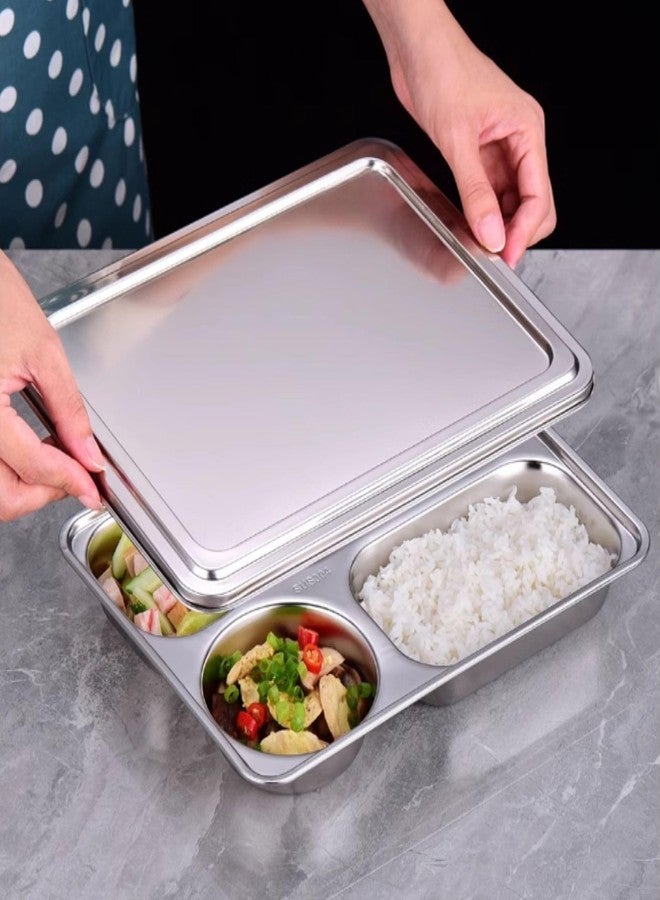 bangminda Stainless Steel Divided Plates with Lids Set of 5,Stainless Steel Divided Dinner Tray 4 Sections Deep Metal Plate for Picky Eaters, Campers, and Portion Control - Image 5