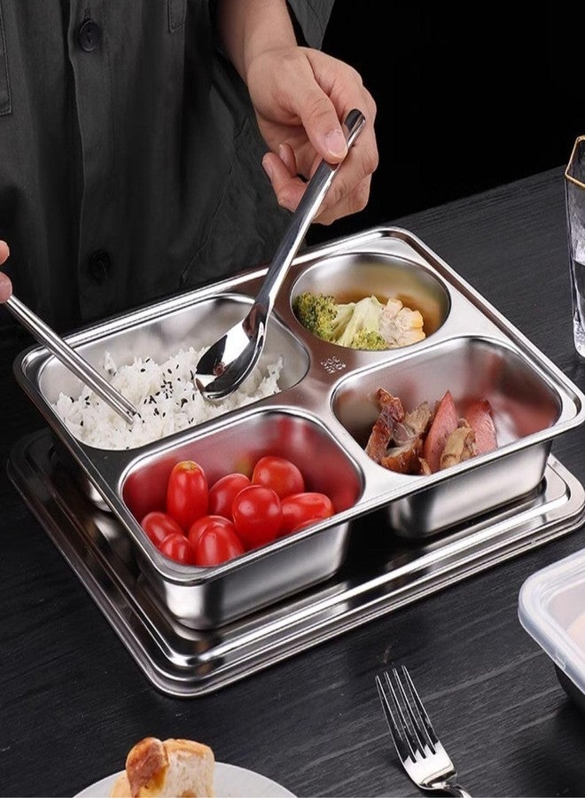 bangminda Stainless Steel Divided Plates with Lids Set of 5,Stainless Steel Divided Dinner Tray 4 Sections Deep Metal Plate for Picky Eaters, Campers, and Portion Control - Image 2