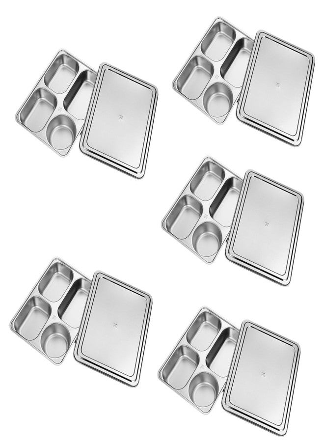 bangminda Stainless Steel Divided Plates with Lids Set of 5,Stainless Steel Divided Dinner Tray 4 Sections Deep Metal Plate for Picky Eaters, Campers, and Portion Control - Image 4