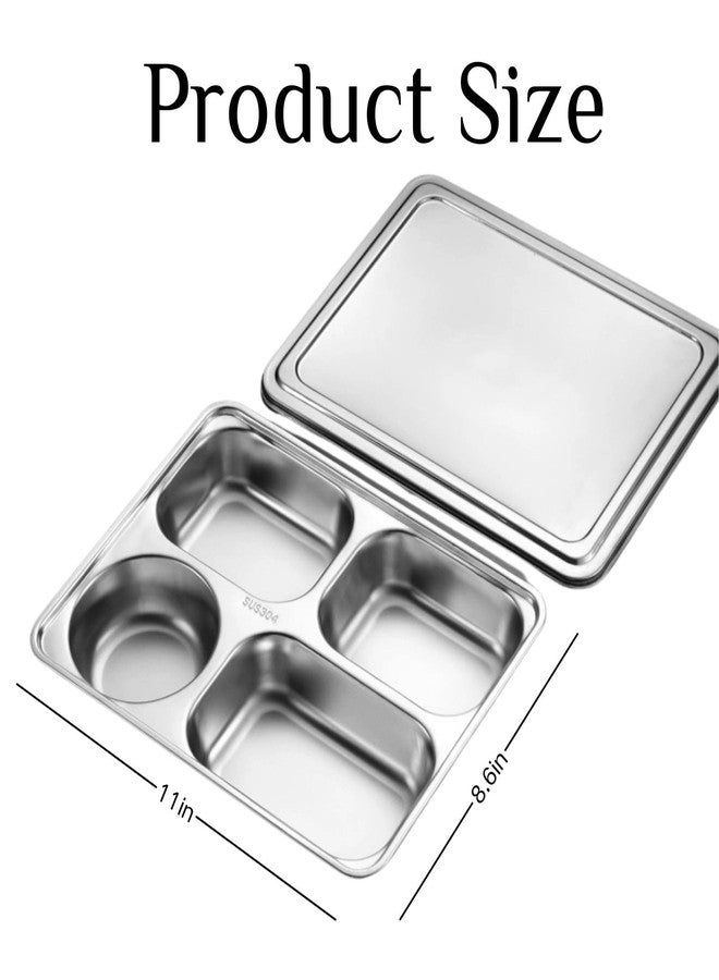 bangminda Stainless Steel Divided Plates with Lids Set of 5,Stainless Steel Divided Dinner Tray 4 Sections Deep Metal Plate for Picky Eaters, Campers, and Portion Control - Image 3