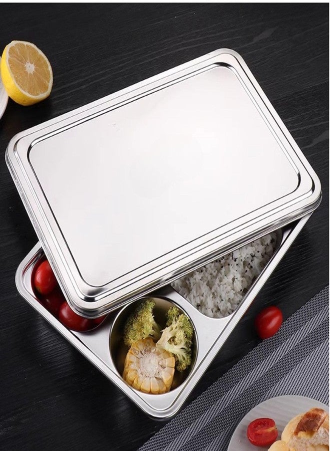 bangminda Stainless Steel Divided Plates with Lids Set of 5,Stainless Steel Divided Dinner Tray 4 Sections Deep Metal Plate for Picky Eaters, Campers, and Portion Control - Image 1