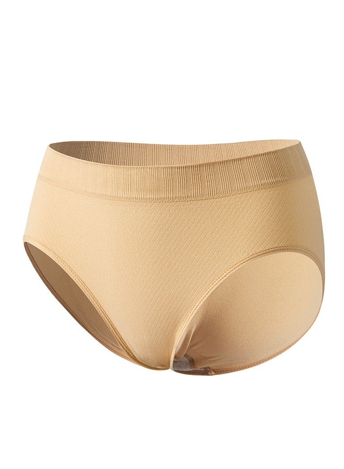 Loquat Women's Solid Color Seamless Underwear Low-Waisted Full Briefs Soft Stretch Underwear Panties Beige  - Image 1