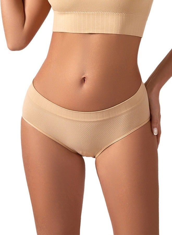 Loquat Women's Solid Color Seamless Underwear Low-Waisted Full Briefs Soft Stretch Underwear Panties Beige  - Image 2