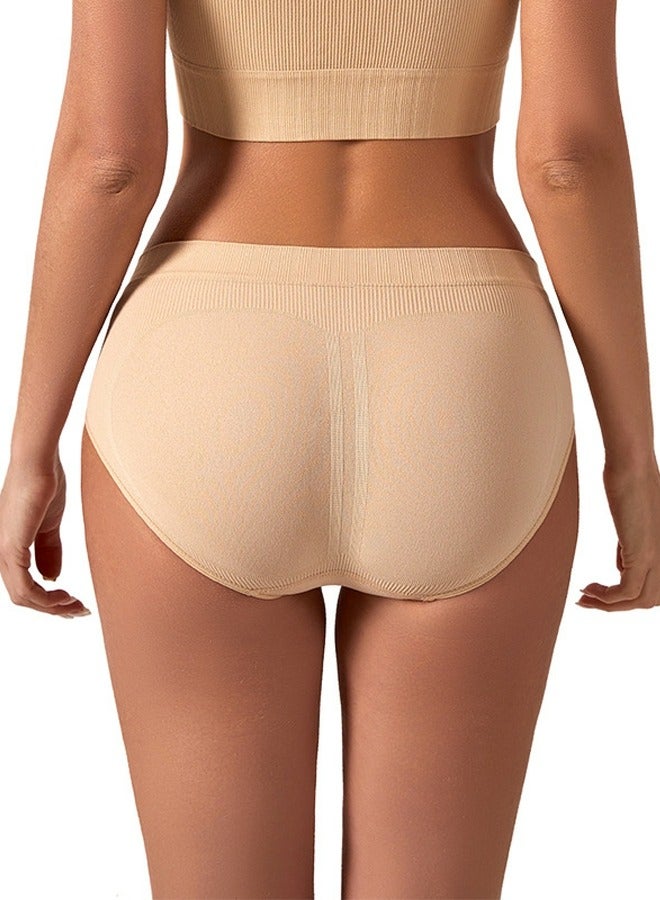 Loquat Women's Solid Color Seamless Underwear Low-Waisted Full Briefs Soft Stretch Underwear Panties Beige  - Image 3