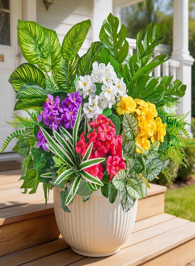 Faylifeway 15 Bundles Artificial Plants Outdoor, UV Resistant Faux Greenery Stems with Flowers Shrubs for Planters Front Porch Outside Garden Window Box Patio Yard Decor - Image 1
