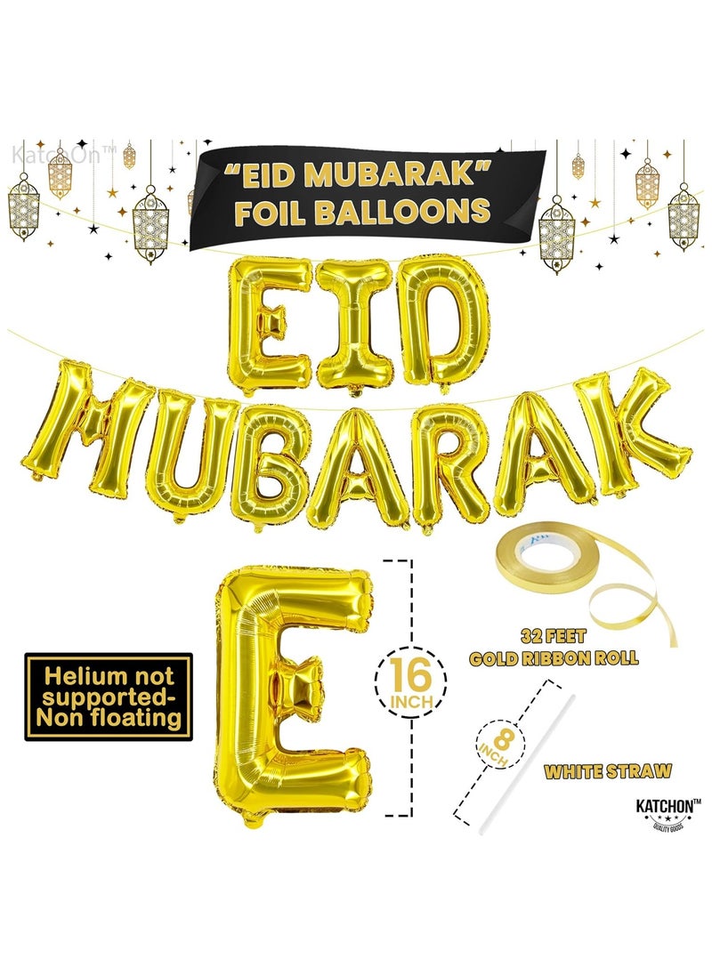 KATCHON Gold Eid Mubarak Balloons Banner Pack of 35 for Eid Mubarak Decorations  - Image 2