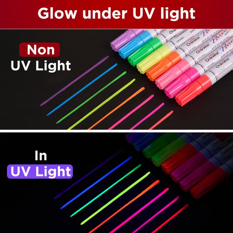 Overseas Neon Fluorescent Paint Marker Pens - 8 Colors Oil-Based Paint Markers, Medium Tip, Quick Drying and Waterproof Permanent UV Marker for Plastic, Glass, Rock, Wood, Canvas, Metal, Pumpkin - Image 5
