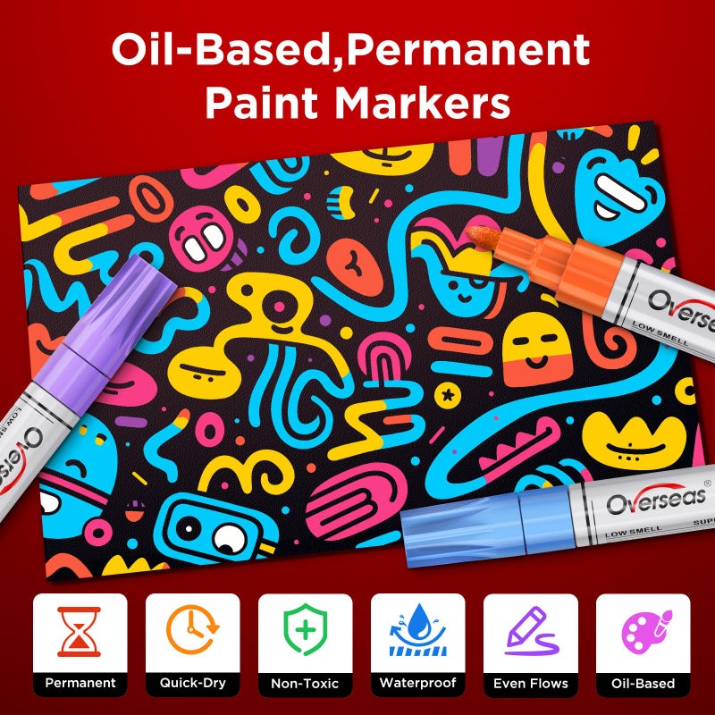Overseas Neon Fluorescent Paint Marker Pens - 8 Colors Oil-Based Paint Markers, Medium Tip, Quick Drying and Waterproof Permanent UV Marker for Plastic, Glass, Rock, Wood, Canvas, Metal, Pumpkin - Image 4