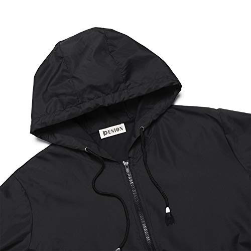 PESION Women's Waterproof Raincoat Black Lightweight Rain Jacket Hooded Windbreaker with Pocket for Outdoor Black M - Image 4