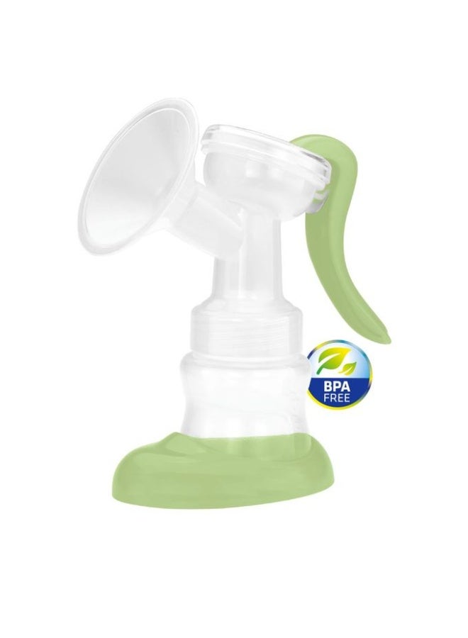 Granzia SimpoFeed Manual Breast Pump BPA-Free Ergonomic Milk Suction Pump with Feeding Bottle and Stand White and Green Model XN-2306SY/XH - Image 1