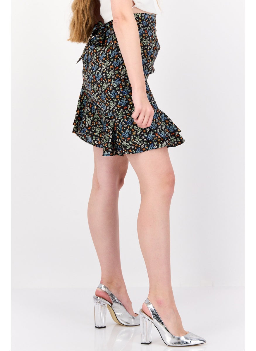 Scotch & Soda Women Floral Print Mini Skirts, Black Combo  - Image 2
