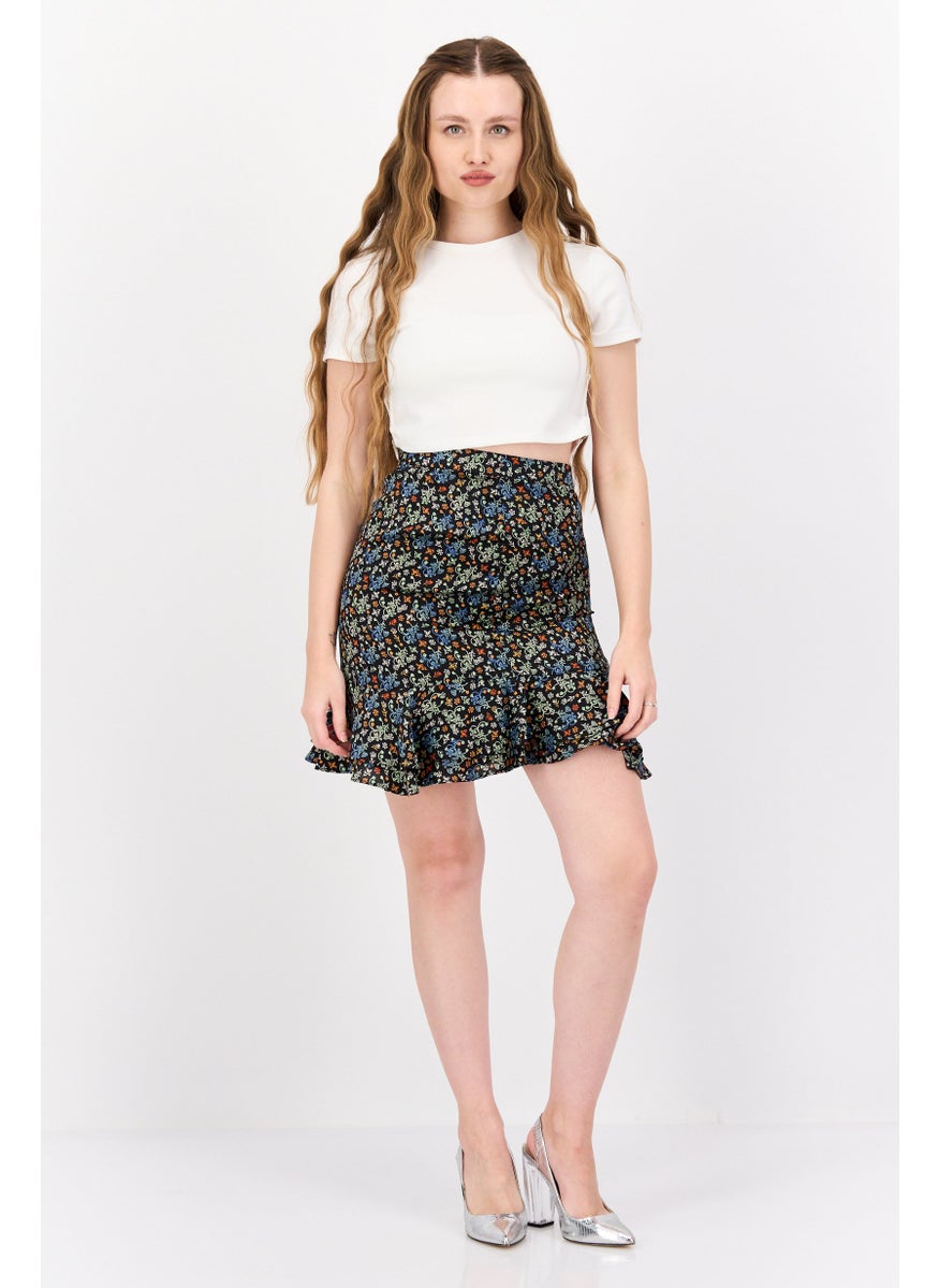 Scotch & Soda Women Floral Print Mini Skirts, Black Combo  - Image 4