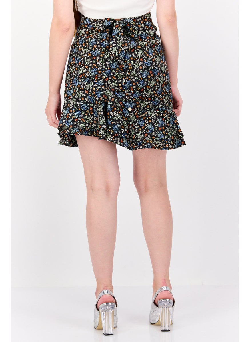 Scotch & Soda Women Floral Print Mini Skirts, Black Combo  - Image 3