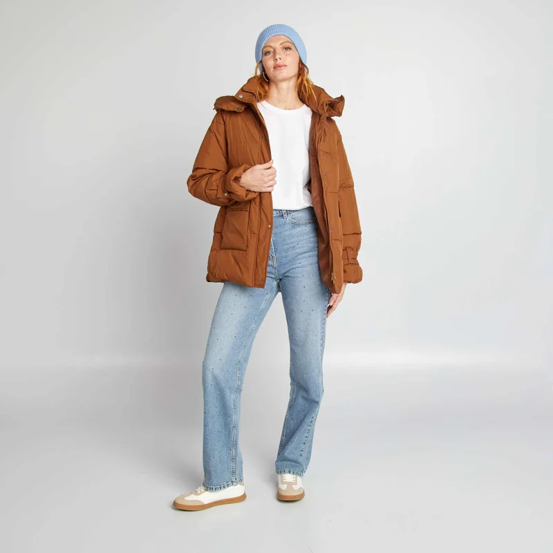 Kiabi Mid-Length Quilted Padded Jacket Brown