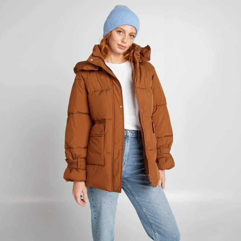 Kiabi Mid-Length Quilted Padded Jacket Brown