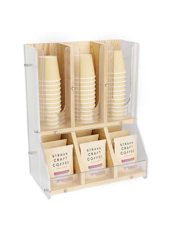 BYCY Coffee Bar Organizer for Countertop,Wooden Shelf for Tea Station with acrylic boards,Coffee Cup and Lid Organizer Cup Dispenser Condiment Organizer Accessories Caddy for Office, Home - Image 1