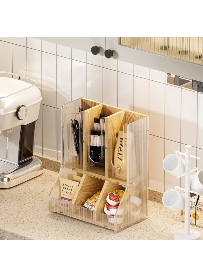 BYCY Coffee Bar Organizer for Countertop,Wooden Shelf for Tea Station with acrylic boards,Coffee Cup and Lid Organizer Cup Dispenser Condiment Organizer Accessories Caddy for Office, Home - Image 2