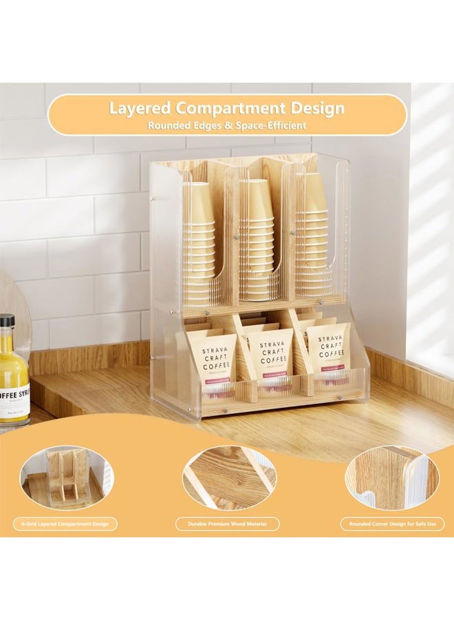 BYCY Coffee Bar Organizer for Countertop,Wooden Shelf for Tea Station with acrylic boards,Coffee Cup and Lid Organizer Cup Dispenser Condiment Organizer Accessories Caddy for Office, Home - Image 4