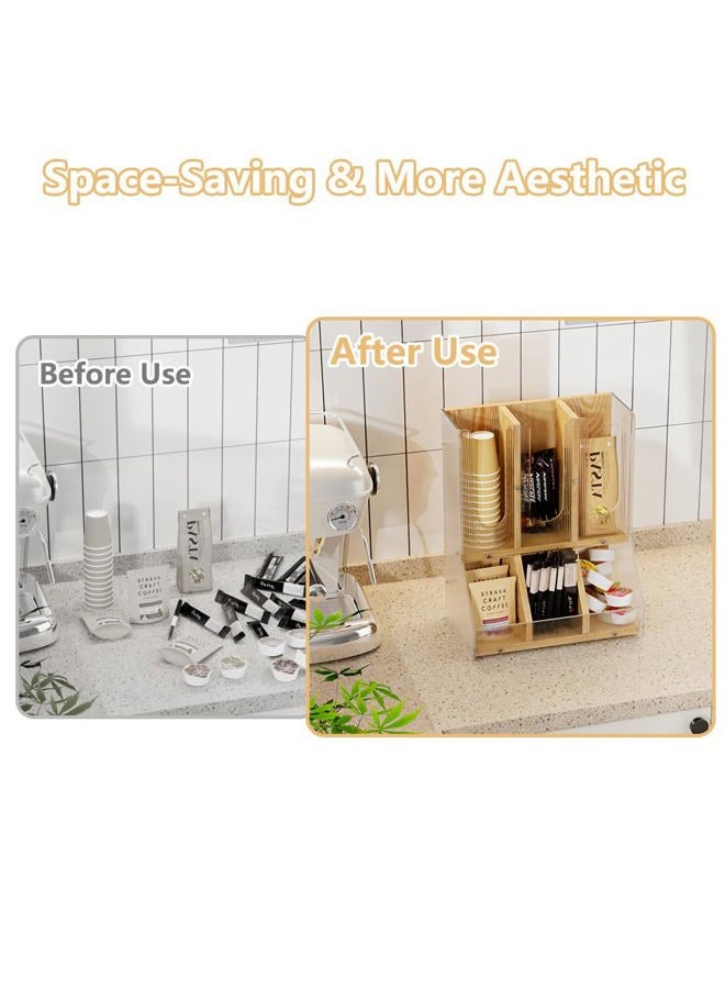 BYCY Coffee Bar Organizer for Countertop,Wooden Shelf for Tea Station with acrylic boards,Coffee Cup and Lid Organizer Cup Dispenser Condiment Organizer Accessories Caddy for Office, Home - Image 5