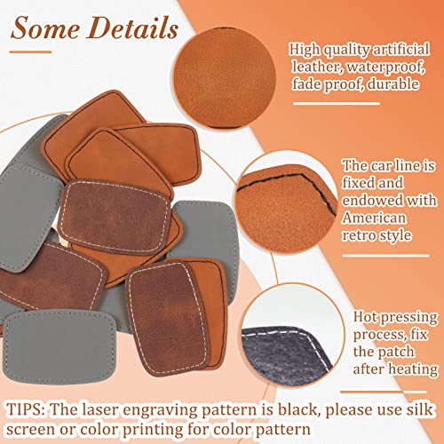 Dunzy 60 Pcs Blank Leatherette Hat Patches with Adhesive Rustic Rounded Rectangle Patch Faux Leather Patches for Hats Costumes Fabric Repair Sew Laser Supplies(Khaki, Gray, Brown,2x3inch) - Image 3