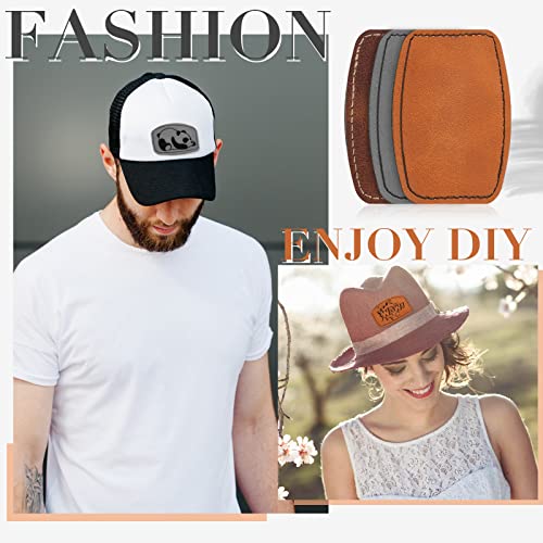 Dunzy 60 Pcs Blank Leatherette Hat Patches with Adhesive Rustic Rounded Rectangle Patch Faux Leather Patches for Hats Costumes Fabric Repair Sew Laser Supplies(Khaki, Gray, Brown,2x3inch) - Image 5