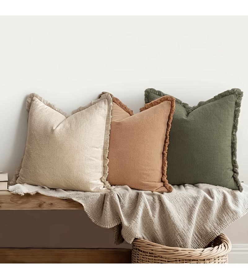 Neu tral Color 45x45cm 18x18inch Boho Farmhouse Tassel Pillow Set 3pcs Sofa Living Room Decoration Cushion Set - Image 1
