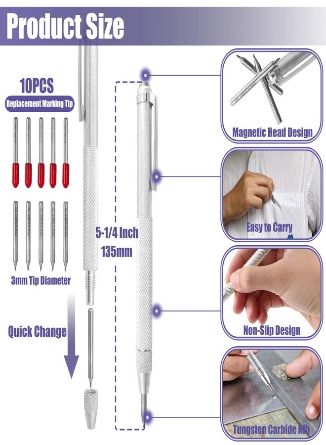 ياكاموز أداة نقش المعادن من ياكاموز - قطعتان من قلم نقش كربيد التنجستن مع مغناطيس، قلم نقش صفائح معدنية، أدوات وسم للزجاج والسيراميك والخشب والمعادن، 10 رؤوس نقش كربيد قابلة للاستبدال - Image 3