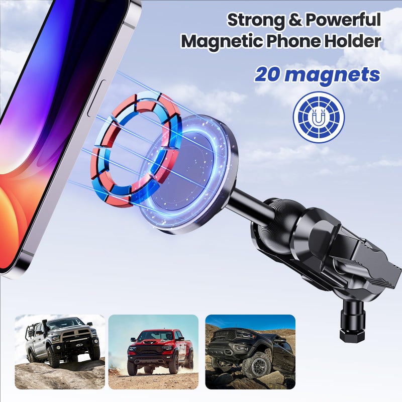 SwiftGaze Stainless Steel Phone Mount for 2019+ Ram 1500/2500/3500/TRX, Magnetic & Clamp Dual Heads, All-Metal Shakeproof Unique America Flag Design OEM Screw Hole Dash Mount Install Super Stable - Image 4