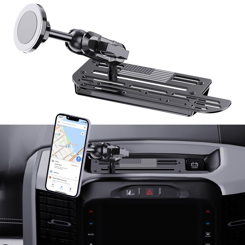 SwiftGaze Stainless Steel Phone Mount for 2019+ Ram 1500/2500/3500/TRX, Magnetic & Clamp Dual Heads, All-Metal Shakeproof Unique America Flag Design OEM Screw Hole Dash Mount Install Super Stable - Image 1