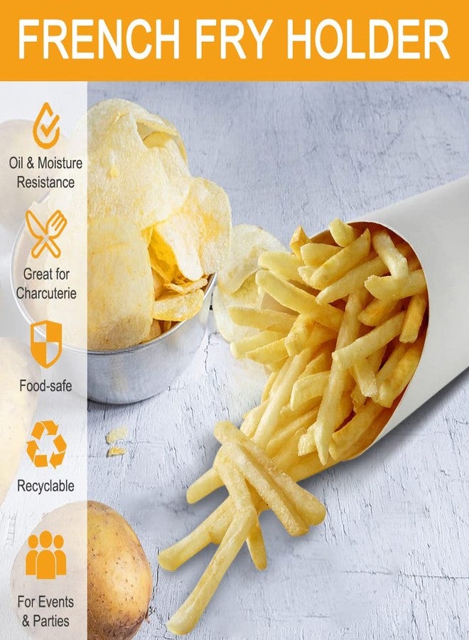 KINGZHUO 50pcs French Fries Holder 14oz Charcuterie Cups Disposable Take-out Party French Fry Cups Waffle Paper Popcorn Boxes Sandwich Paper Cups Holder Wedding Food Trays Paper Cones for Food (White) - Image 3