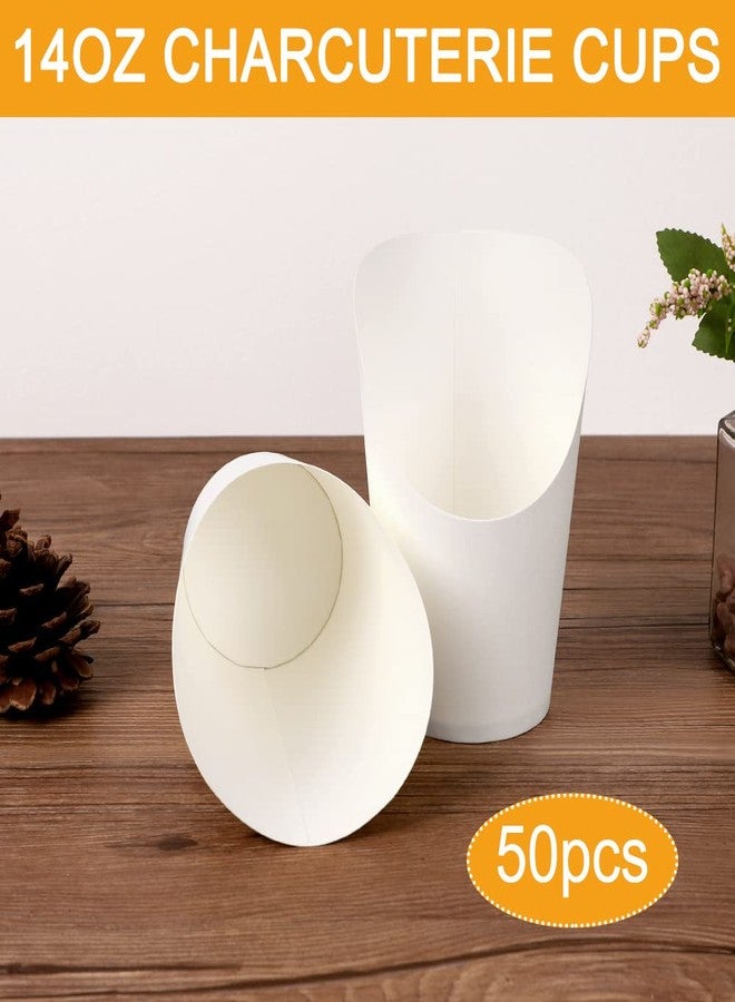 KINGZHUO 50pcs French Fries Holder 14oz Charcuterie Cups Disposable Take-out Party French Fry Cups Waffle Paper Popcorn Boxes Sandwich Paper Cups Holder Wedding Food Trays Paper Cones for Food (White) - Image 5