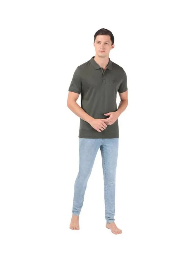 Jockey Deep Olive 3911 Men Super Combed Cotton Rich Solid Half Sleeve Polo T Shirt for Men | Best Price UAE