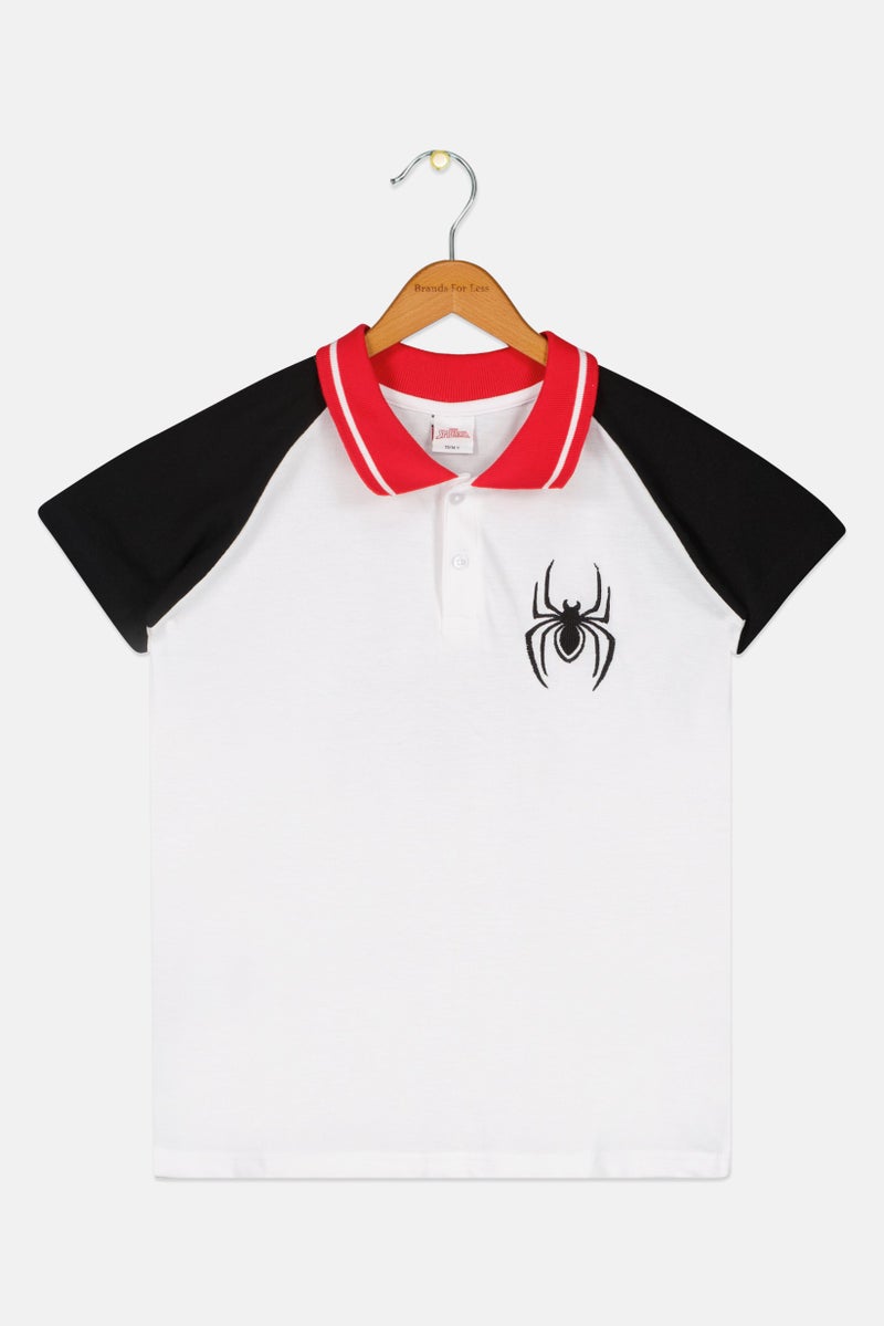 MARVEL Kids Boy Short Sleeve Embroidered Polo Shirt, White - Image 1